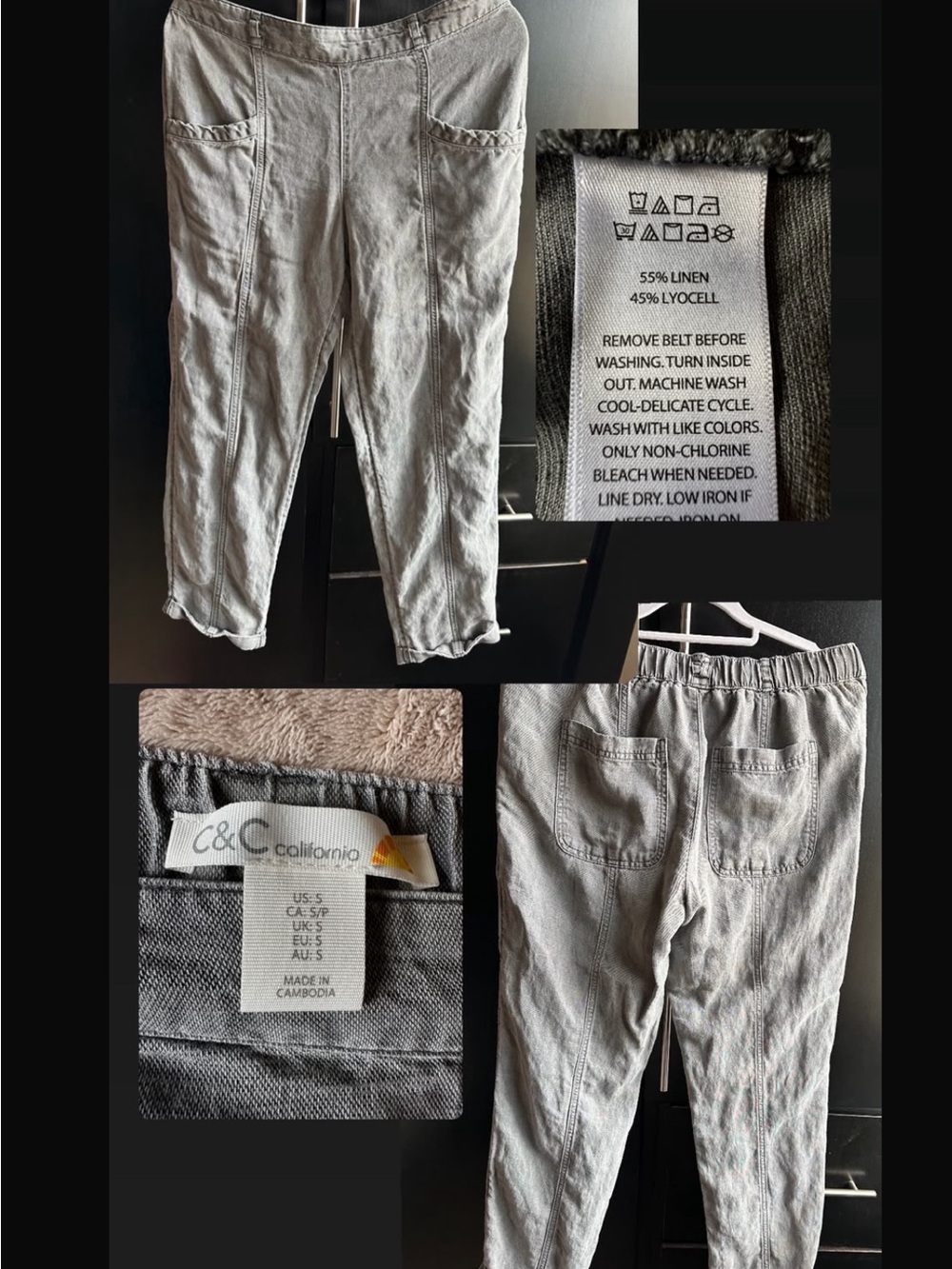 C&C California Gray Linen-Blend Cropped Pants